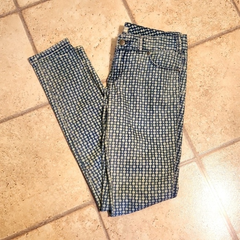 Free People Diamond Print Denim Skinny Jeans Size W27/4